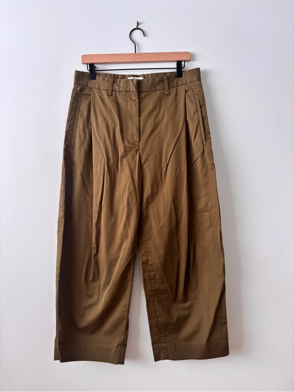 COS Olive-Tan Wide-Leg Pleated Chinos